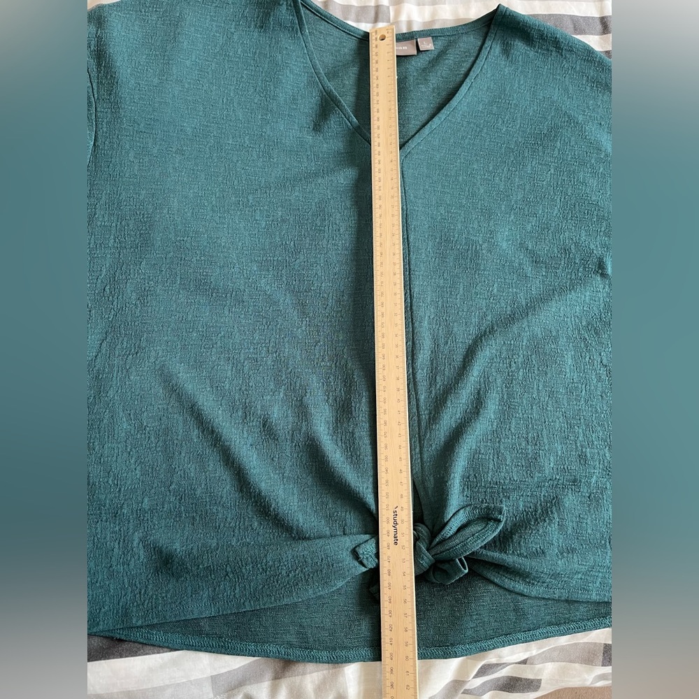 Sussan Size L Teal Green Tie Front Top Long Sleeve Blouse - Picture 9 of 15
